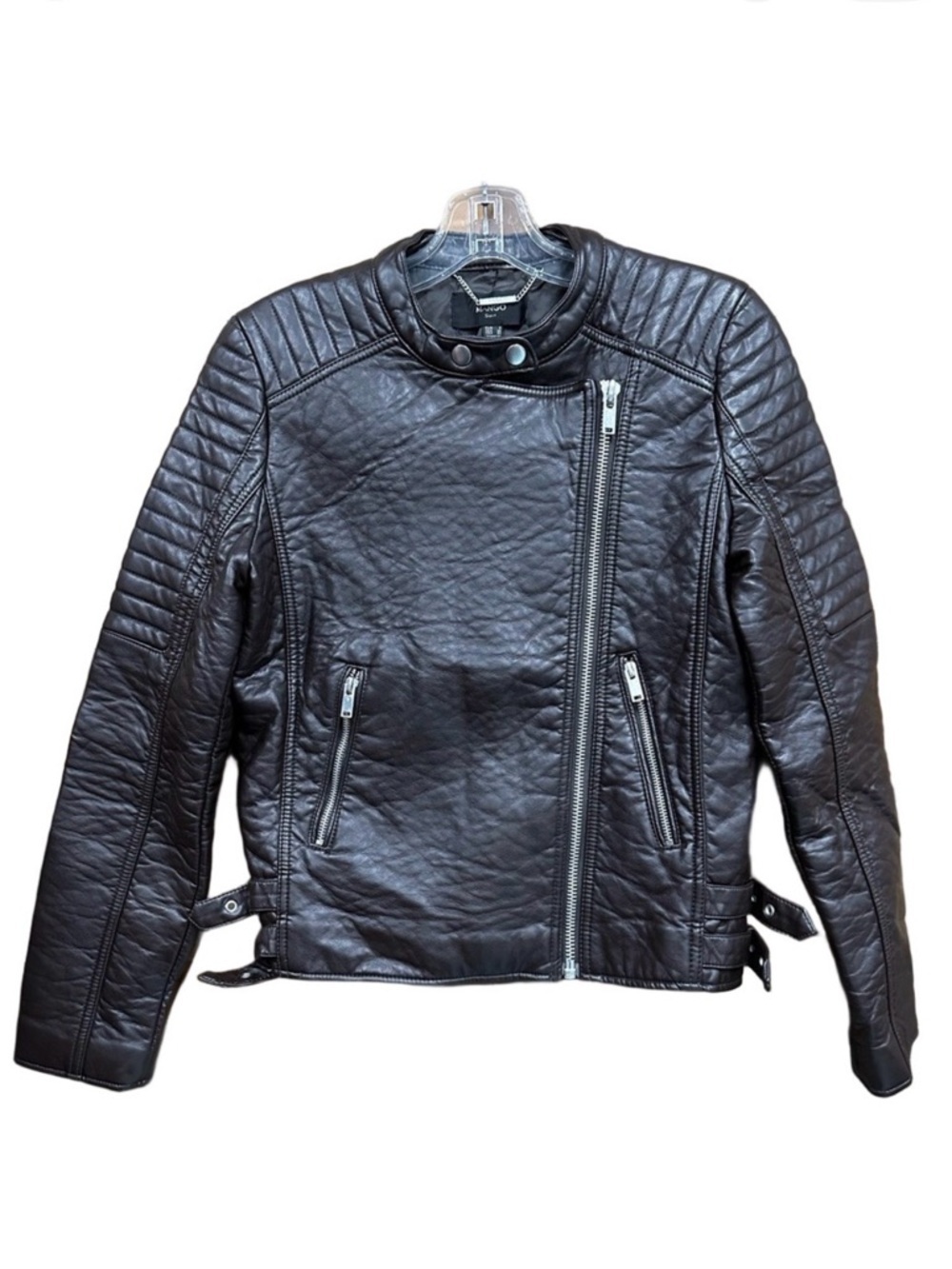 Mango Brown Faux Leather Moto Biker Jacket XS Quilted Zip Pockets